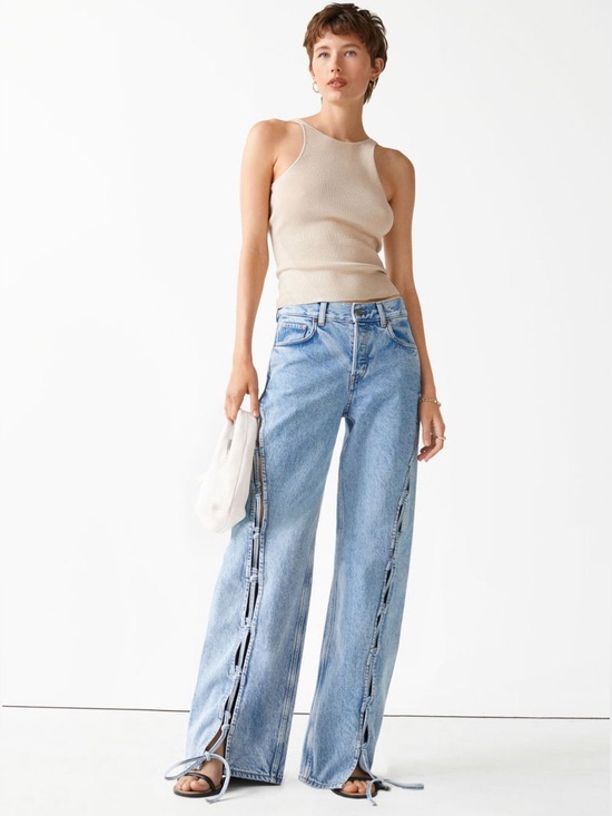 & Other Stories Denim - & Other Stories Atelier Lace Up Cut Out Jeans Light Wash Wide Leg 28